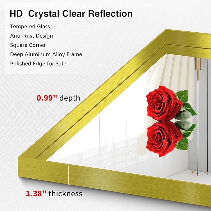 Gold Bathroom Mirror, 30x36 Inch Rectangular Framed Mirror, Large Wall Mounted Bathroom Vanity Mirror Over Sink for Bedroom,Restroom, Living Room, Hangs Vertically or Horizontally