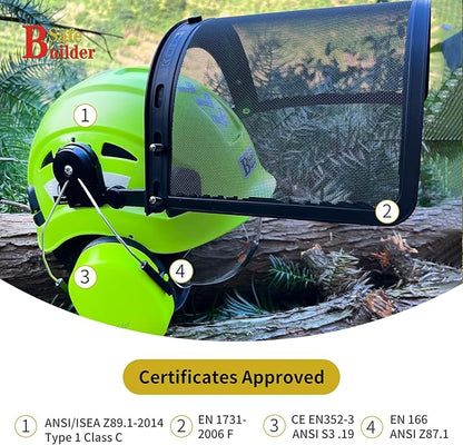 Forestry Safety Helmet with Build-in Visor Mesh Face Shield Ear Muffs 4 in 1 Chainsaw Safety Hard Hats