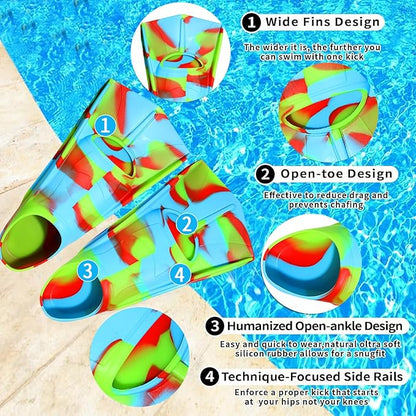 Kids Swim Fins,Short Comfortable Flippers for Lap Swimming and Training for Child,Girls,Boys,Beginners