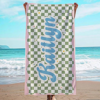 JML Personalized Beach Towel with Name, Custom Flower Beach Towel, Customized Microfiber Pool Towel, Quick Dry & Absorbent Swim Towel for Adult,Anniversary, Birthday, Summer Holiday,Vacation