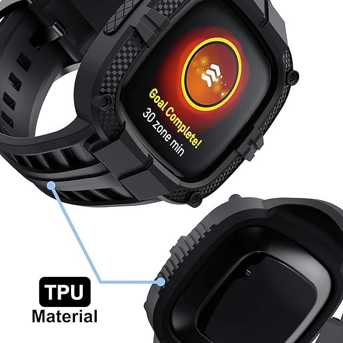 GELISHI Compatible with Fitbit Versa 3 Bands with Bumper,TPU Sport Protective Case Rugged Protector Replacement Strap Accessories for Fitbit Sense/Fitbit Versa 3 Smart Watch