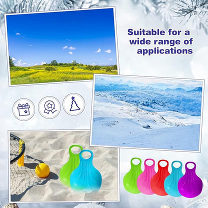 10 Pcs Snow Sled Board for Kids Outdoor Winter Plastic Skiing Boards with Handle Portable Downhill Sleds Snowboard Sleigh for Kids Snow Grass and Sand Boarding, 5 Colors
