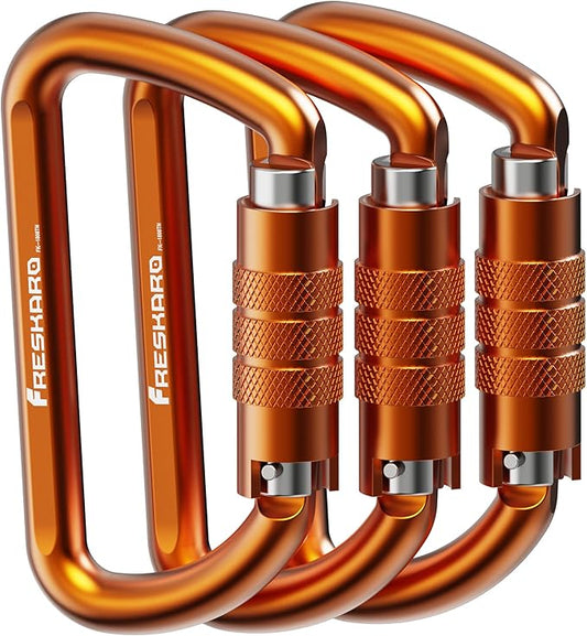 FresKaro 3inch 12kN-2698lbs Auto Locking Carabiner Clips, Solid D Shape, Heavy Duty 7075 Aluminum, Lightweight 1.09oz, Rust Proof, for Hammock, Hiking, Dog Leash, Keychain etc., Multi-Colors