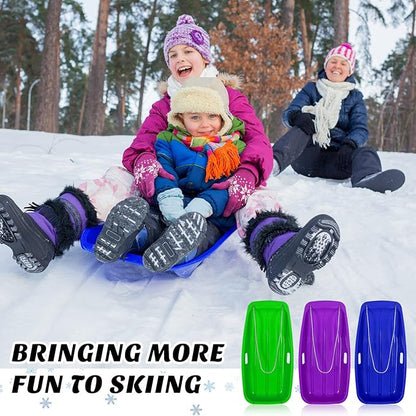 Jerify 12 Pcs 35 in Classic Snow Sled Winter Downhill Sprinter Toboggan with Pull Rope and Handles Plastic Sleds for Kids Adults Snow Sand Board Sleigh, 6 Colors