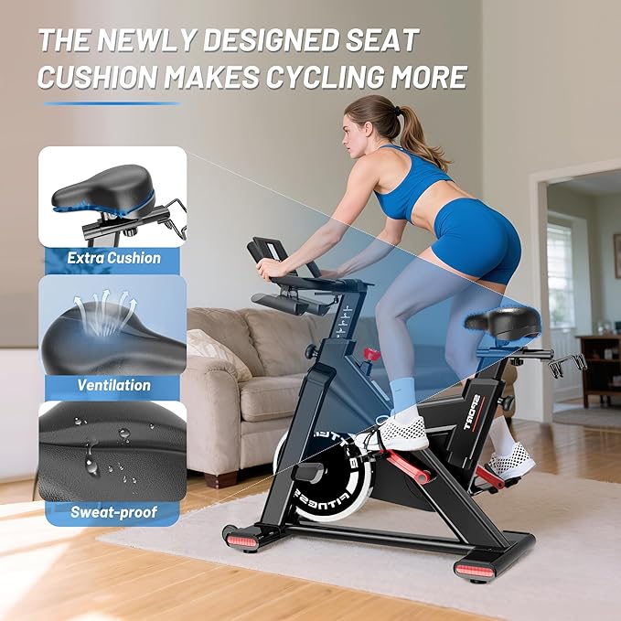 Exercise Bike, Stationary Bike for Home Cardio with Comfortable Seat Cushion, Adjustable Seat Handle, iPad Holder & 350 lbs Weight Capacity