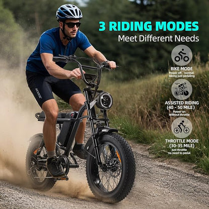 Electric Bikes for Adults,50-120Miles by Pas Ebikes,1000/15000W,720/1440WH E Dirt Bike,Shemano 7-Speed E Bikes,20'*4.0 Fat Tire Ebike,Dual Disc Brake Electric Motorcycle