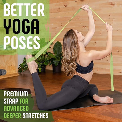 Gradient Fitness Yoga Strap, Friction-Less Easy-Feed Buckle, Super Soft Cotton/Polyester Blend Webbing, Free eGuide. (8 Feet)
