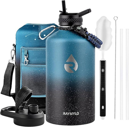 128oz Insulated Water Bottle, Triple Wall Vacuum Stainless Steel Water Bottles - Keeps Cold 48H, Reusable One Gallon Jug for Gym, Sports, Camping, Hiking,Travel, Midnight Blue Speckle
