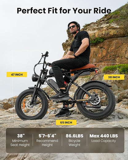 Electric Bike for Adults,Peak 1000W/1500W Motor,20/28MPH 55-150Mile ebikes for Adults with 10.4AH/13AH/26AH Battery,20" Fat Tire Electric Dirt Bike Commuting Off Road Ebike, UL2849