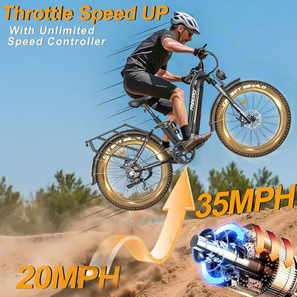 FREESKY Electric Bike for Adults,105mile Long Range Ebike, 2000W Motor 37MPH Fast Step-Thru E Bike 25Ah Samsung Cells Battery Full Suspension Electric Dirt Bicycle 26'' Fat Tire for Commuter Mountains