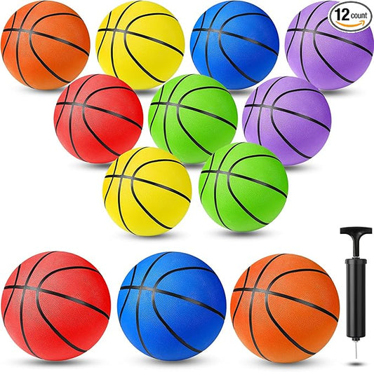 Jerify 12 Pack Official Size Rubber Basketballs for Kids Child Junior Youth Indoor Outdoor Sports Basket Balls with Pump Back to School Student Gifts Operation Christmas Bulk Items