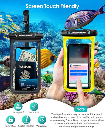 Hiearcool Waterproof Phone Pouch,Waterproof Cell Phone Dry Bag for iPhone,Universal Waterproof Case Beach Essentials for Vacation Kayak Cruise Accessories Must Haves-Black&Yellow-2Pack
