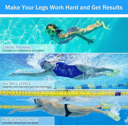 Gintenco Swim Fins, Kids Swim Training Fins for Lap Swimming, Travel Size Flippers with Mesh Bag, Silicone Swimming Fins for Kids Teens Adults Women Men