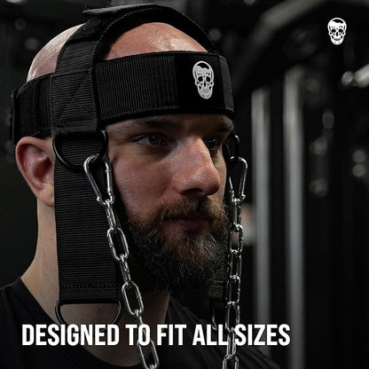 Gymreapers Neck Harness - Heavy Duty Stainless Steel Chain, Adjustable Neoprene Strap, Trainer for Strength & Pain Relief