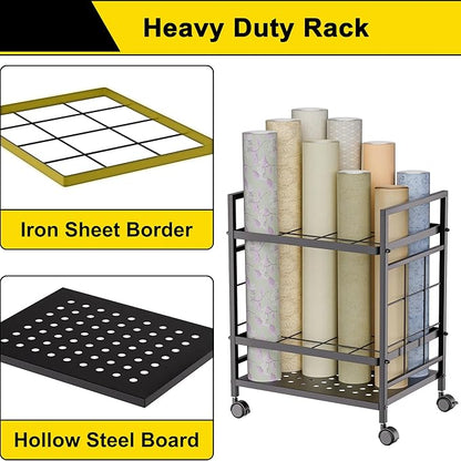 GIOTORENT Blueprint Storage Rack, Blueprint Holder with Wheels, Used for Storing Map/Poster/Blueprint/Architectural Construction Plan, 12 Slots, 2 Brakes, Silent Wheel for Home, Office, School(Black)