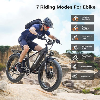 2600W Dual Motor Electric Bike for Adults 48V 30AH Removable Battery 32MPH 26" Terrain Fat Tire 80 Miles Long Rang Mountain Bike Full Suspension with Hydraulic Disc Brake UL2849 Certified Bicycle