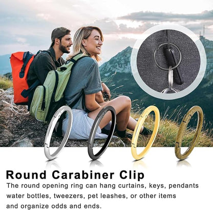 10Pack 1-1/2" Large Round Carabiner Clips, Metal Spring O Rings for Organizer Key Rings, Paracord Keychain Lanyard, Pet Chains, Purse Hardware, Key Snap Hooks DIY Accessory (Assorted)