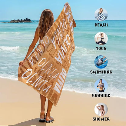 JML Personalized Beach Towel with Name, Custom Beach Towel with Name, Customized Microfiber Pool Towel, Quick Dry & Absorbent Swim Towel for Adult,Anniversary, Birthday, Summer Holiday,Vacation
