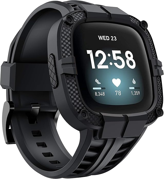 GELISHI Compatible with Fitbit Versa 3 Bands with Bumper,TPU Sport Protective Case Rugged Protector Replacement Strap Accessories for Fitbit Sense/Fitbit Versa 3 Smart Watch