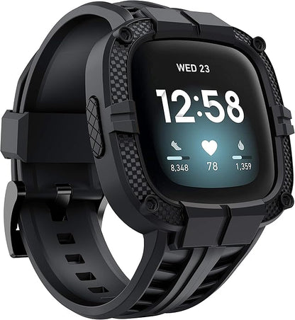GELISHI Compatible with Fitbit Versa 3 Bands with Bumper,TPU Sport Protective Case Rugged Protector Replacement Strap Accessories for Fitbit Sense/Fitbit Versa 3 Smart Watch