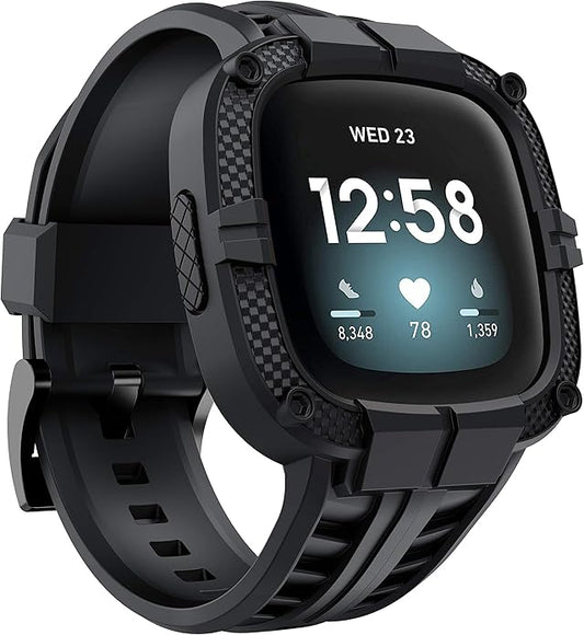 GELISHI Compatible with Fitbit Versa 3 Bands with Bumper,TPU Sport Protective Case Rugged Protector Replacement Strap Accessories for Fitbit Sense/Fitbit Versa 3 Smart Watch