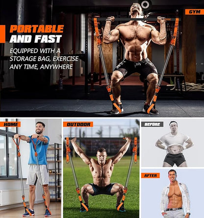 Pilates Bar Kit with Resistance Bands, Heavy Duty Pilates Equipment for Men, Strength Training Bar for Legs, Hip, Back, Arm, Abs, Chest, Shoulders, Portable Home Gym Full Body Workout Equipment