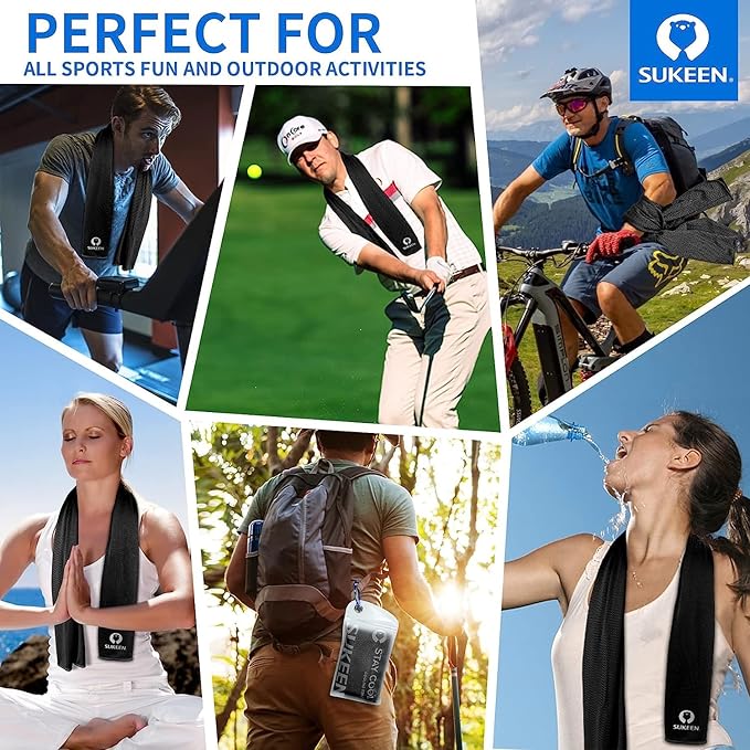 Sukeen 4Pack Cooling Towel (40"x12") for Neck and Face, Soft & Breathable Chilly Sports Towel, Quick-Drying Sweat Absorbing Cooling Neck Wraps with Cooling Tech. for Yoga, Sport, Running, Workout
