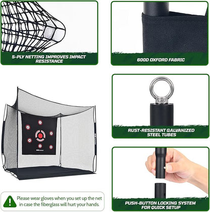 Haokelball Golf Hitting Cage,10x8x6ft Golf Practice Net with Target Cloth & Carry Bag, Heavy-Duty Golf Cage Net for Backyard, Indoor & Outdoor