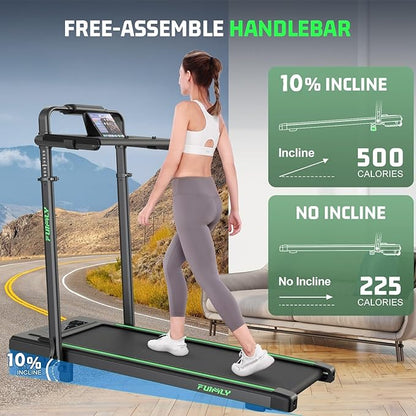 Walking Pad Treadmill with Desk Workstation, 10% Incline Foldable Treadmill with Handrail, 300lbs Capacity, 3 Control Methods, 8 in 1 Folding Treadmills for Home Office