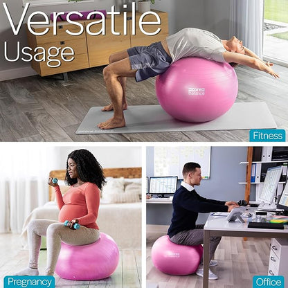 Exercise Ball for Workouts, Anti-Burst and Slip Resistant, Swiss Yoga Ball for Pregnancy, Stability, Fitness and Physical Therapy, 4 Sizes, with Pump