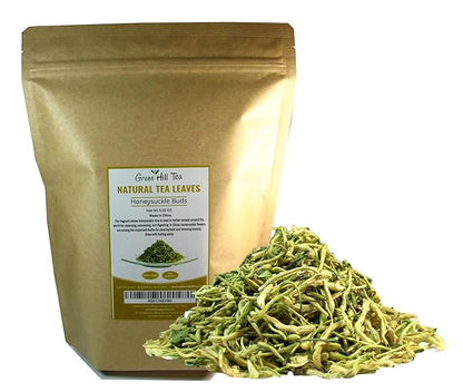 Greenhilltea traditional health herbs, Premium Honeysuckle buds, honey suckle tea NO GMO, NO Additives, Caffeine free dried herbal tea 5 OZ