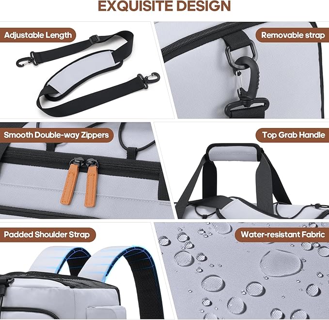 Gym Bag for Men and Women with Shoe & Laptop Compartment, 3-in-1 Sports Travel Duffel Bag Anti-Theft Weekender Carry-On Backpack for Airplane & Workout, Overnight Travel Bag,35L (Light Grey, Medium)