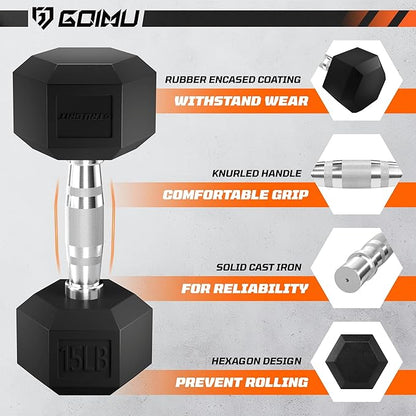 450/550 Dumbbell Sets with Rack, Rubber Hex Dumbbells, Free Weight set for Home Gym, Hand Weights with Chrome Handle for Strength Training