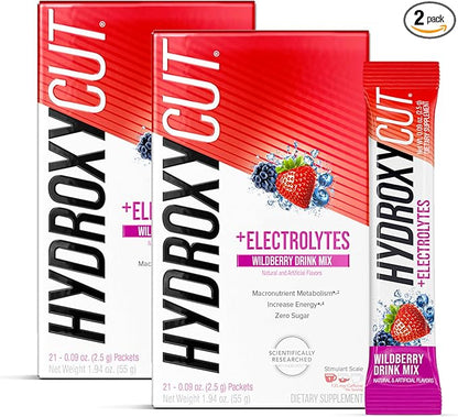 Hydroxycut Drink Mix, Wildberry Blast - 21 Travel-Size Packets, Pack of 2 - Zero Calories, Zero Sugar - Boost Metabolism, Burn Calories, Increase Energy - for Women & Men