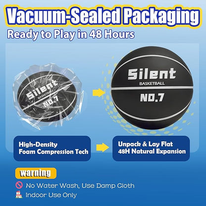 2025 Upgraded Silent Basketball Size 7 - Indoor Noiseless Airless Foam Basketball, Quiet Dribble Dream Training Ball with Soft Soundless Bounce-Pink