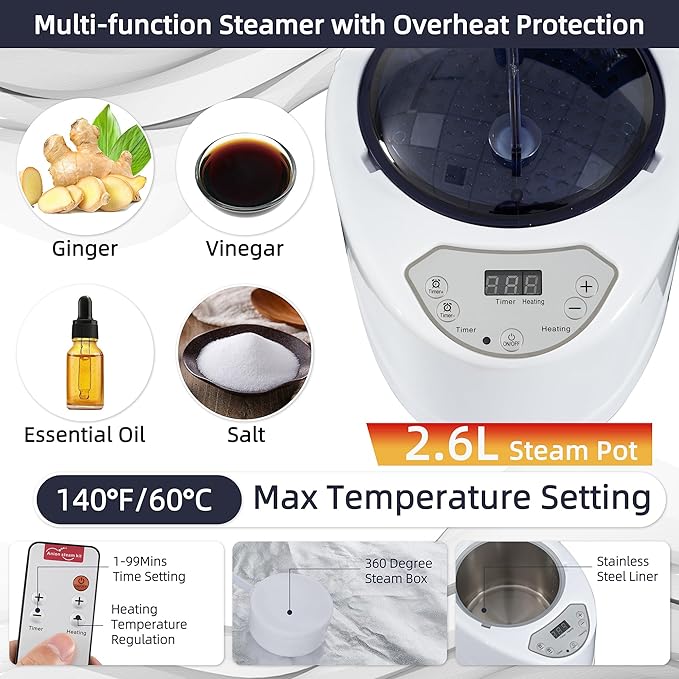 BOCHPOWER Portable Steam Sauna for Home, Sauna Tent Sauna Box with 3.0L Steamer, Remote Control, Folding Chair, 9 Levels