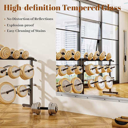 Home Gym Mirror - 3 PCS 16×56 inches, Large Frameless Wall Mounted Full Length Body Mirror for Dancing Studio, Exercise, Fineness, Yoga, Tempered Glass