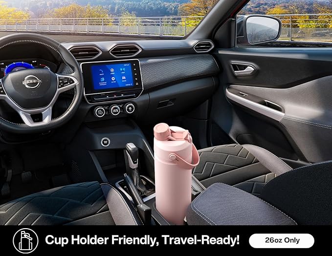 26 oz Insulated Water Bottle with 2-in-1 Straw and Spout Lid, Keep Cold 24H, Leak-Proof, Fits in Car Cup Holder, Stainless Steel Water Bottle for Sports, Travel, Gym, and School (Obsidian)