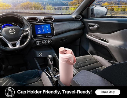 26 oz Insulated Water Bottle with 2-in-1 Straw and Spout Lid, Keep Cold 24H, Leak-Proof, Fits in Car Cup Holder, Stainless Steel Water Bottle for Sports, Travel, Gym, and School (Obsidian)