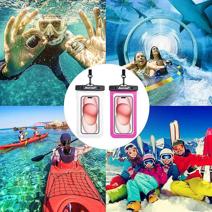 Hiearcool Universal Waterproof Phone Pouch,IPX8 Cell Phone Waterproof Case Up to 8.3" for iPhone 17 16 15 14 13 Pro Max,Beach Essentials Vacation Must Haves-Clear&Bright Red-2Pack