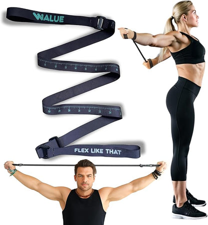 Stretching Strap – Non-Elastic Yoga Strap for Exercise. Stretch Strap for Mobility, Posture Correction & Rehab Stretching Equipment. Yoga Straps for Stretching with Progress Tracker.