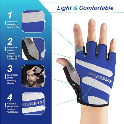 KINGSBOM Breathable Cycling Gloves, Shock-Absorbing Bike Gloves with Light Silicone Gel Pad, Anti-Slip Bicycle Gloves for Men and Women