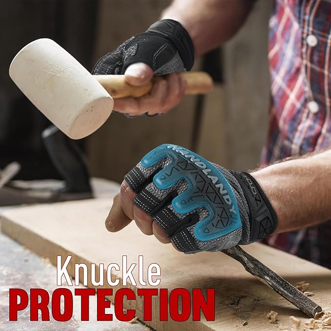 HANDLANDY Fingerless Work Gloves for Men, Padded Half Finger Tactical Mechanics Gloves, Utility Trucker Driver Gloves (Grey, Medium (Pack of 1))