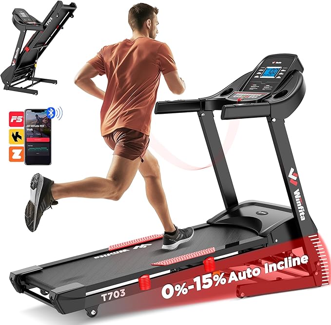 Treadmill with 15% Auto Incline, 300 LBS Capacity and 10 MPH Max Speed, 4.0HP Folding Treadmills for Home Features 18'' x 50'' Belt, Bluetooth, APP, 64 Preset Programs and 3 Countdown Modes