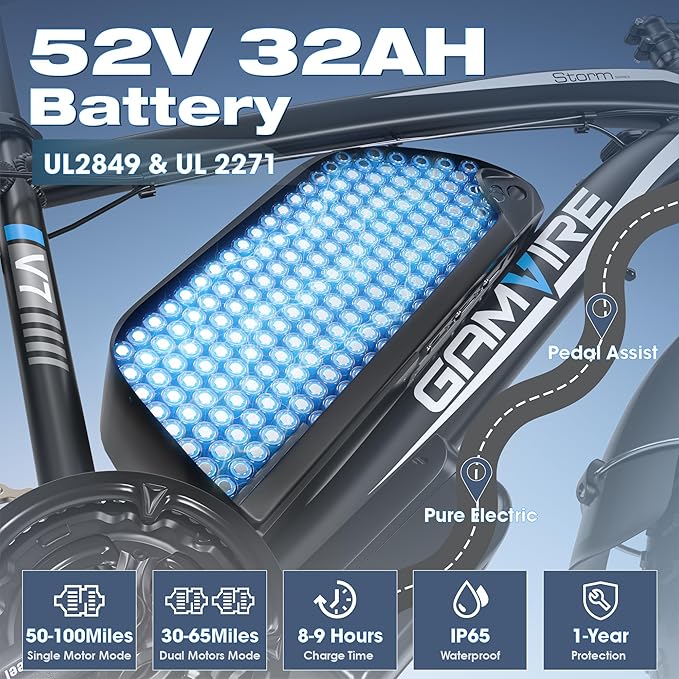 Ebike for Adults Electric, 52V 19.2Ah/32Ah, Peak 2000W/2500W E-Bike, 36/40MPH, 70 Miles/100Miles Long Range, Hydraulic Disc Brake, Off Road Snow Mountain E-Bike, 24"/26" Fat Tire Fast Electric Bicycle