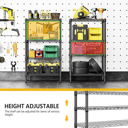 1000 lbs 4 Tier Shelf Metal Storage Shelves Wire Rack Closet Organizers for Garage Kitchen Bathroom Laundry Black 11.8" D x 25.6" W x 45.5" H