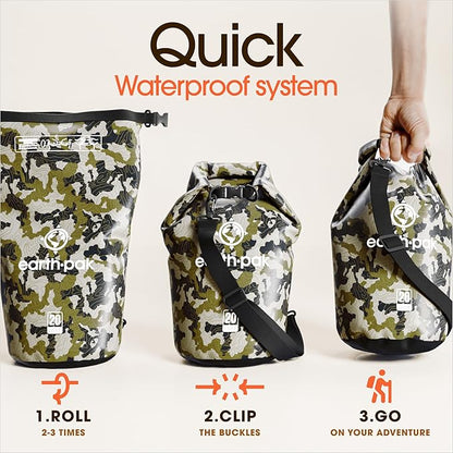 Earth Pak Waterproof Dry Bag - Roll Top Waterproof Backpack Sack Keeps Gear Dry for Kayak with Waterproof Phone Case