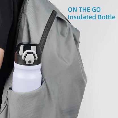 Insulated Water Bottle with Straw and Carry Loop,18 oz Stainless Steel Double Wall Vaccum Metal Water Flask with Leak-proof Lid,Light Purple