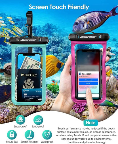 Hiearcool Waterproof Phone Pouch,Waterproof Phone Case for iPhone 17 16 15 14 13 Pro Max,IPX8 Phone Waterproof Pouch for Beach Cruise Ship Travel Essentials Green&Bright Red-2Pack