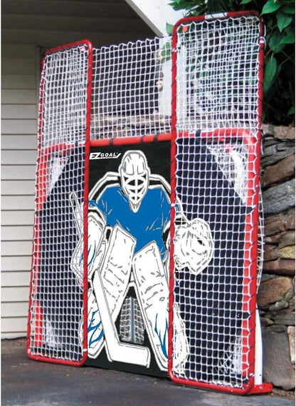 EZ Goal Folding Hockey Training Goal Net w/ Backstop, Targets, & Shooter Tutor , Red/White, 2-Inch